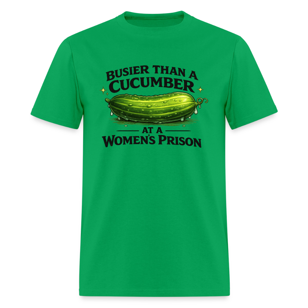 Busier Than a Cucumber Funny Adult Humor T-Shirt Color: Bright Green