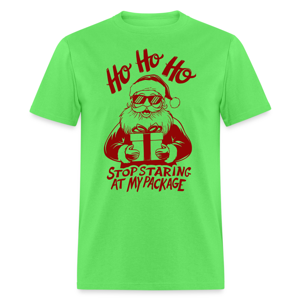 Ho Ho Ho Stop Staring Ay My Package (Funny Christmas Santa) T-Shirt - kiwi