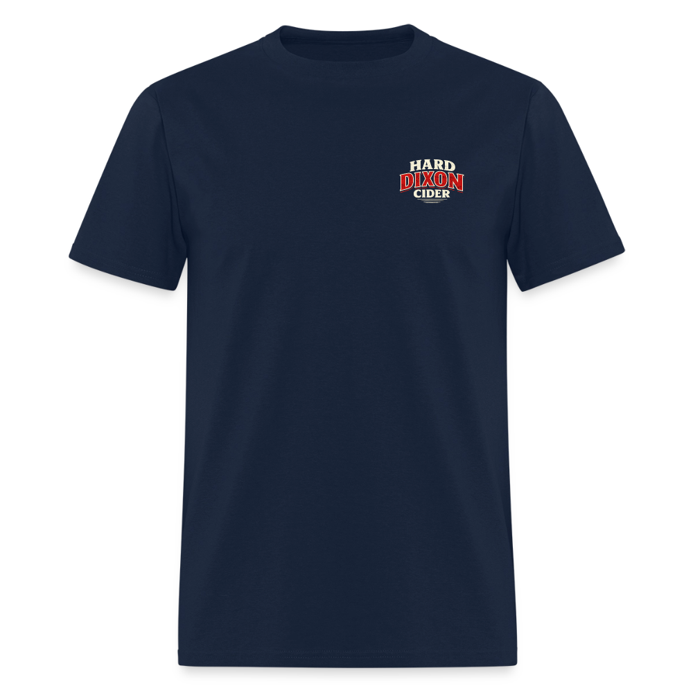 Hard Dixon Cider Funny T-Shirt (Front & Back) Color: Navy