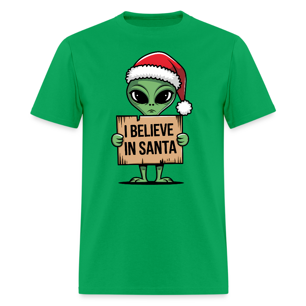 I Believe in Santa T-Shirt – Funny Alien Christmas Tee Color: bright green