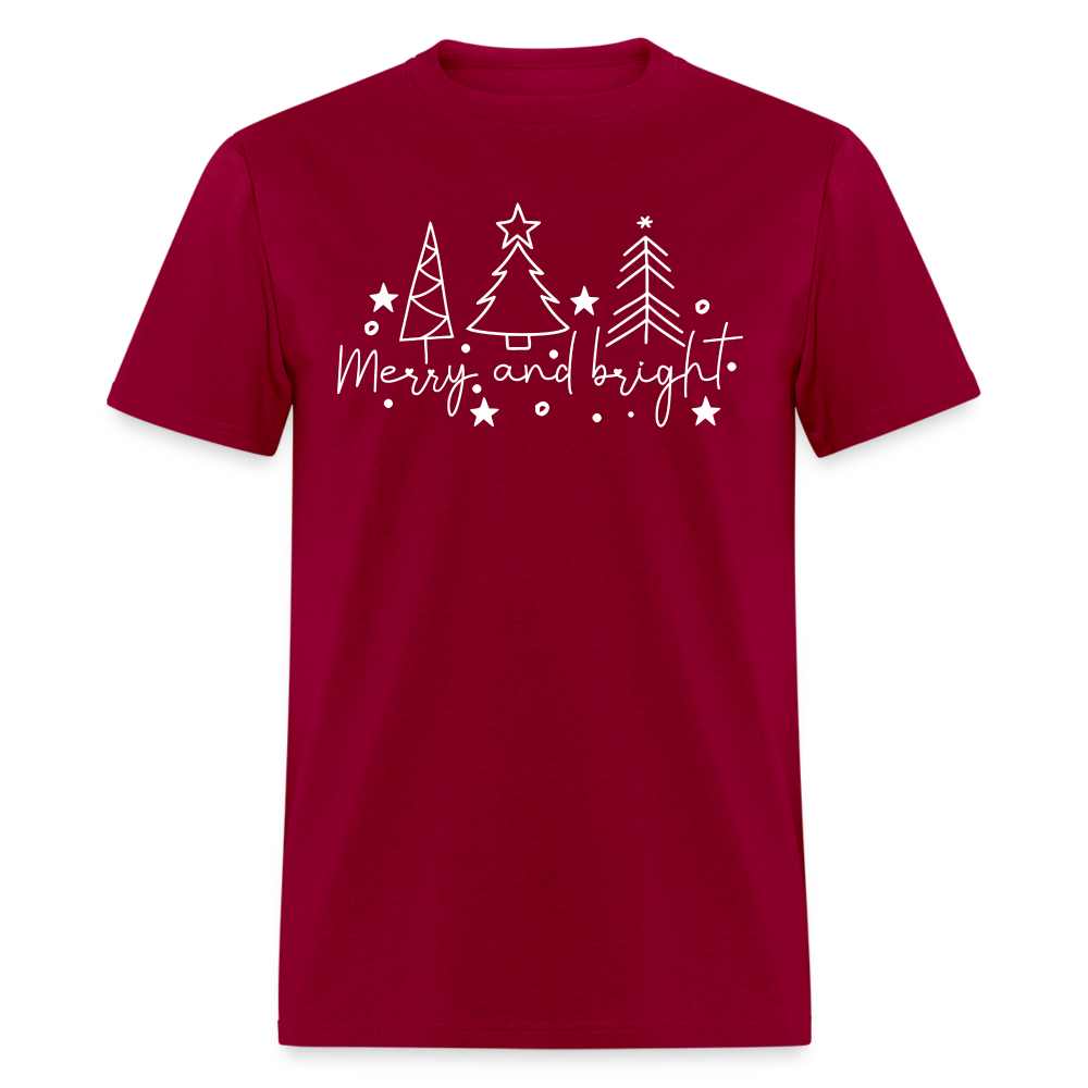 Merry and Bright (Christmas) T-Shirt - dark red