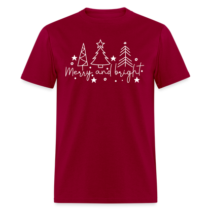 Merry and Bright (Christmas) T-Shirt - dark red