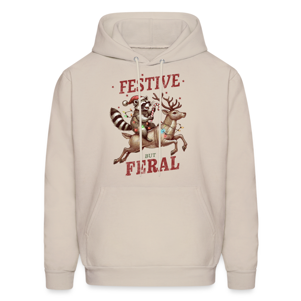 Festive But Feral Raccoon Christmas Hoodie - Sand