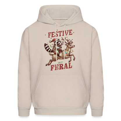 Festive But Feral Raccoon Christmas Hoodie - Sand