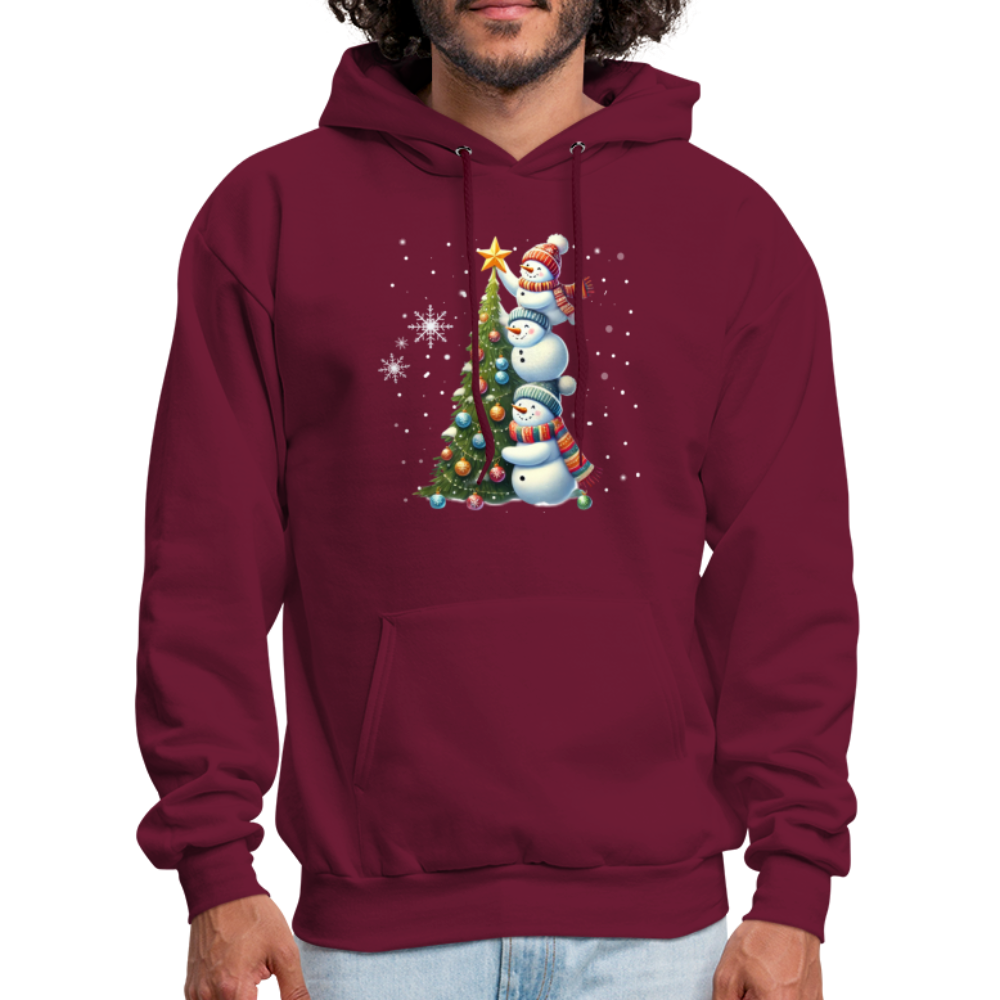 Cute Snowman Decorating Christmas Tree Hoodie - burgundy