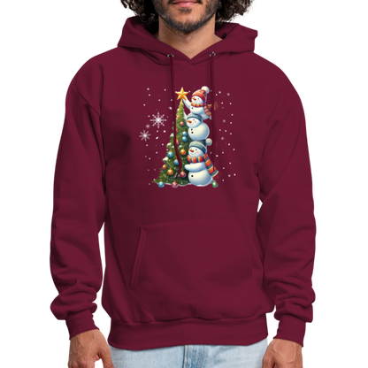 Cute Snowman Decorating Christmas Tree Hoodie - burgundy