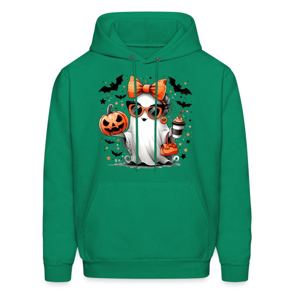 Cute Halloween Ghost with Pumpkins and Bats Hoodie (Halloween Mom) - kelly green