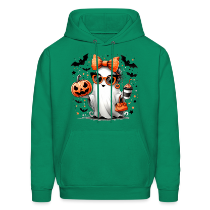 Cute Halloween Ghost with Pumpkins and Bats Hoodie (Halloween Mom) - kelly green