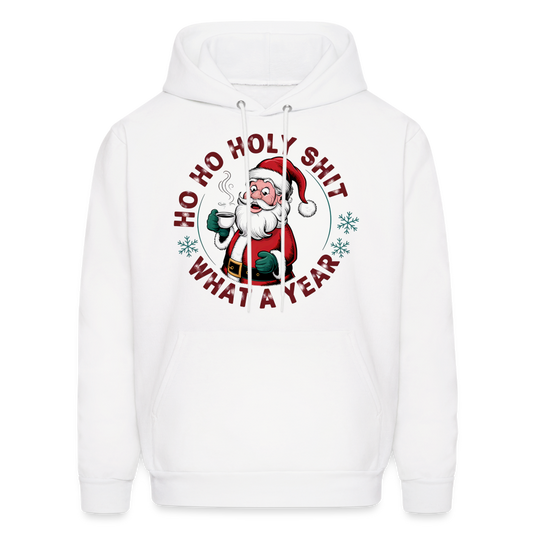 Ho Ho Holy Shit What A Year (Funny Christmas Santa) Hoodie - white