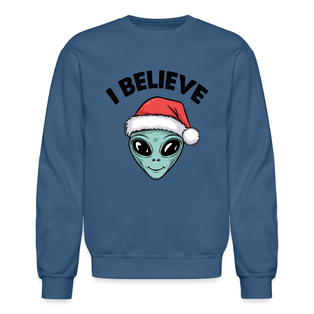 I Believe in Santa Sweatshirt – Funny Alien Christmas Style - indigo blue