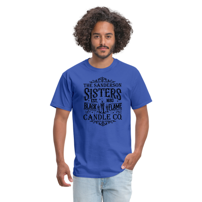 The Sanderson Sisters Black Flame Candle Co. T-Shirt (Halloween) - royal blue