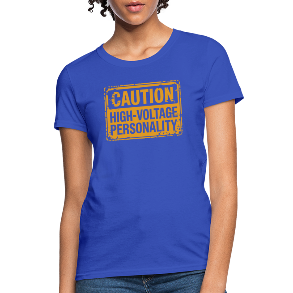 Caution High Voltage Personality Women's Contoured T-Shirt - royal blue