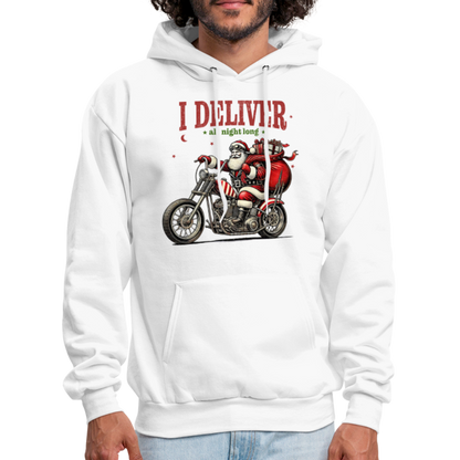 Biker Santa - I Deliver All Night Long (Naughty Christmas) Hoodie - white