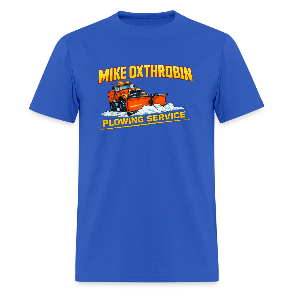 Mike Oxthrobin Plowing Service T-shirt - royal blue