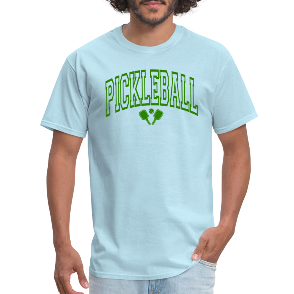 Pickleball T-Shirt (Green Arch Letters) - powder blue