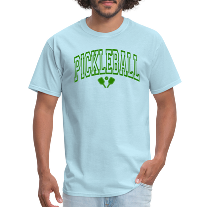 Pickleball T-Shirt (Green Arch Letters) - powder blue