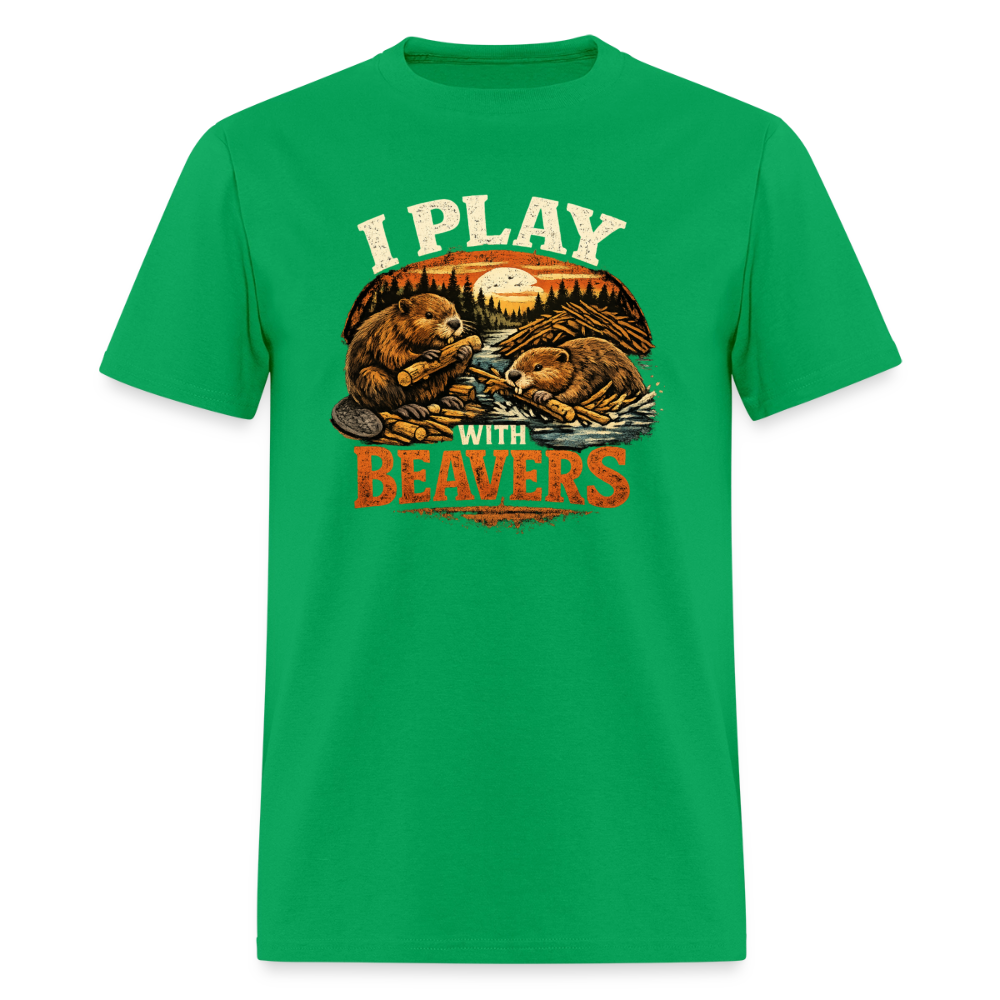 I Play with Beavers T-Shirt Funny Adult Humor Tee Color: bright green