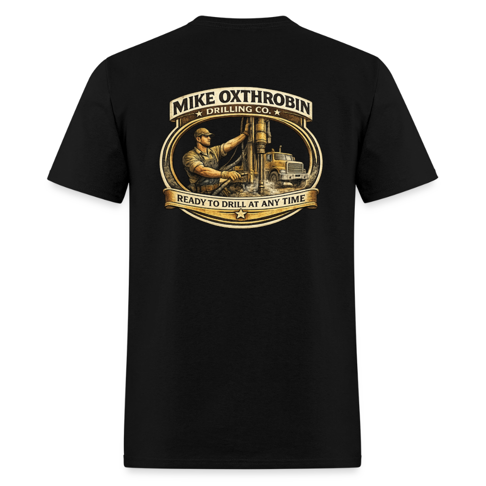 Mike Oxthrobin Drilling Co Double-Sided Funny Adult Humor Tee Color: charcoal