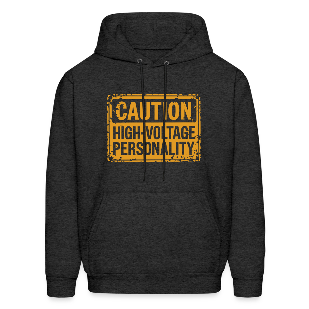 Caution High Voltage Personality Hoodie - charcoal grey