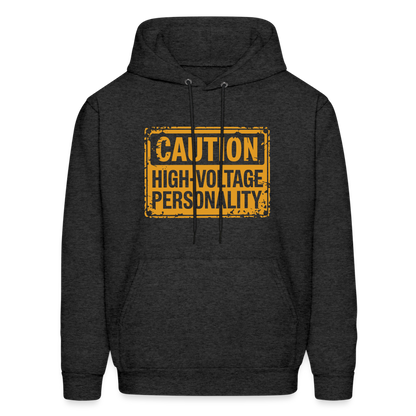 Caution High Voltage Personality Hoodie - charcoal grey