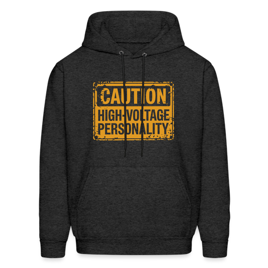 Caution High Voltage Personality Hoodie - charcoal grey