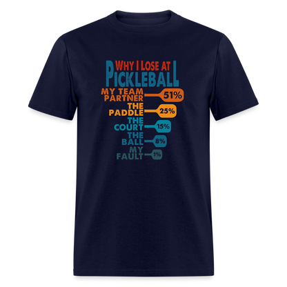 Why I Lose at Pickleball T-Shirt - navy