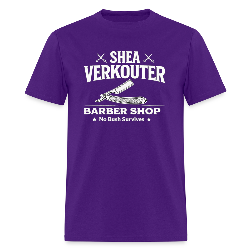 Shea Verkouter Barber Shop Funny Adult Humor T-Shirt Color: Purple