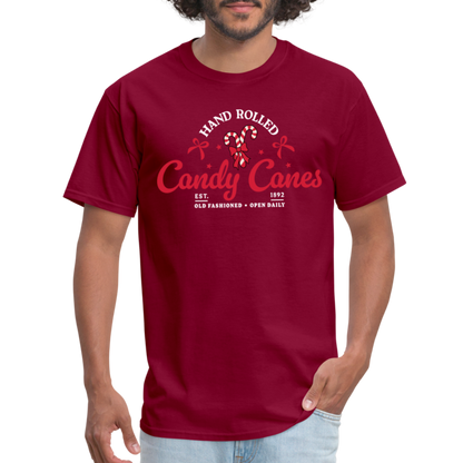 Hand Rolled Candy Canes T-Shirt - burgundy