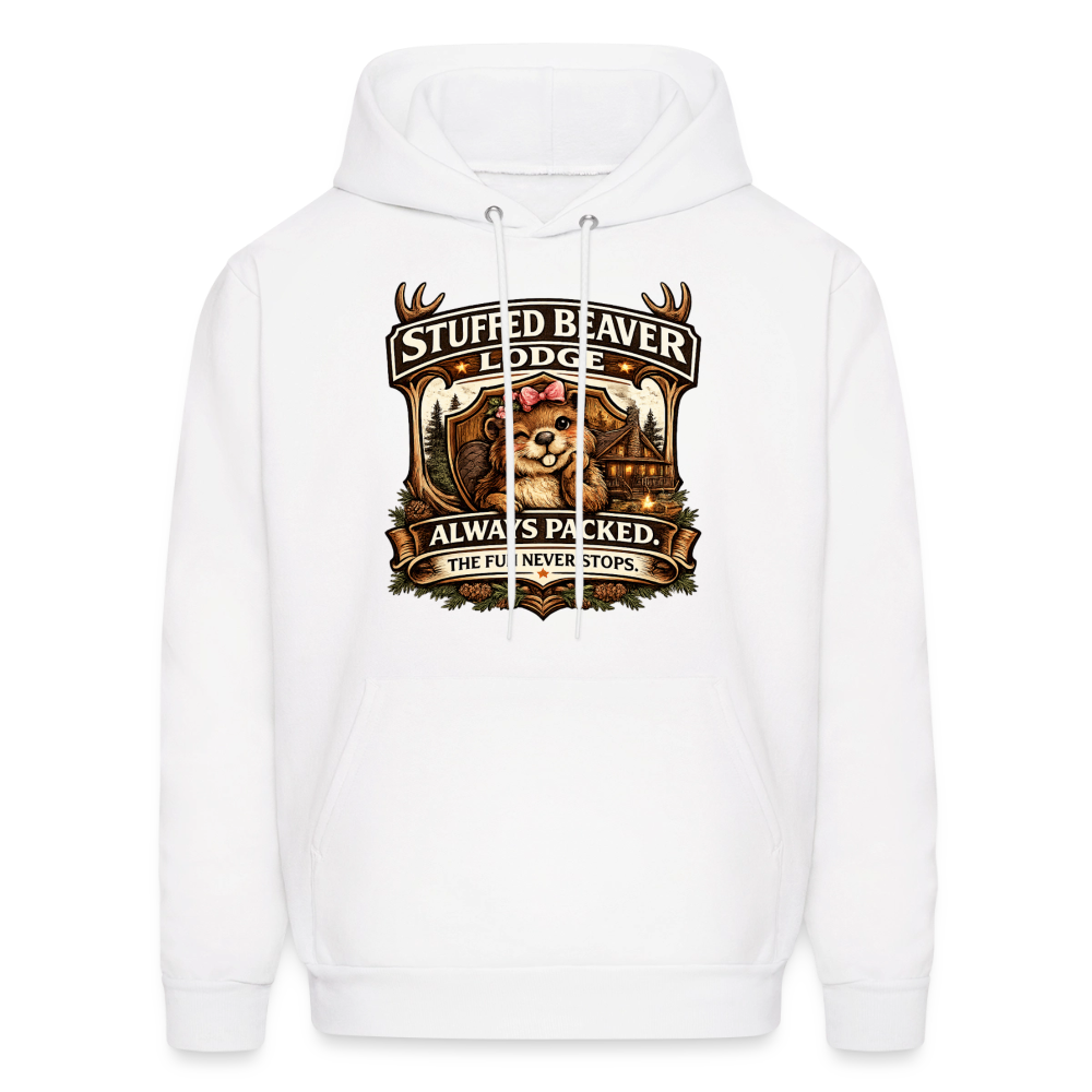 Stuffed Beaver Lodge Funny Adult Hoodie Color: White