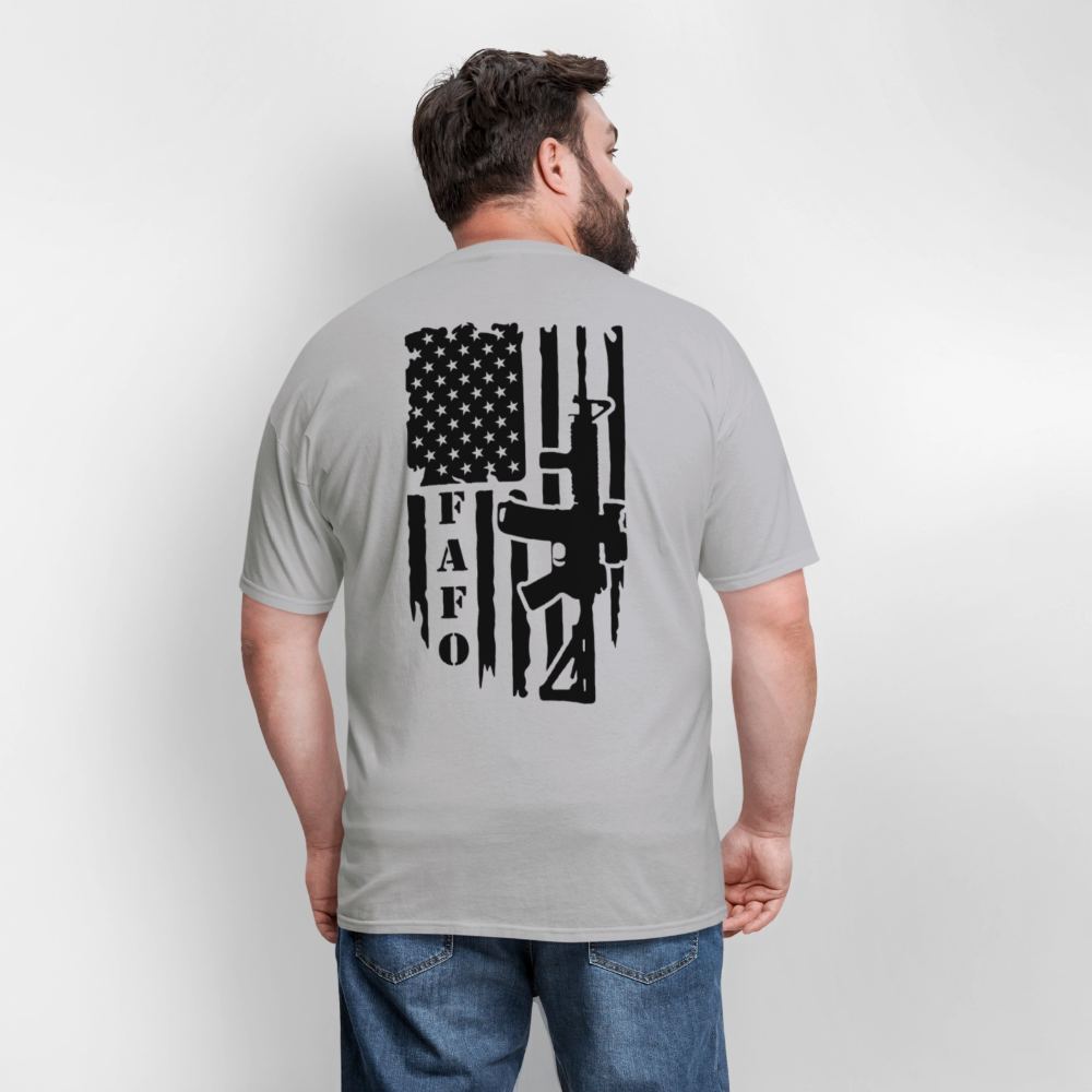 FAFO T-Shirt – AR-15 & American Flag Back Print Color: heather gray