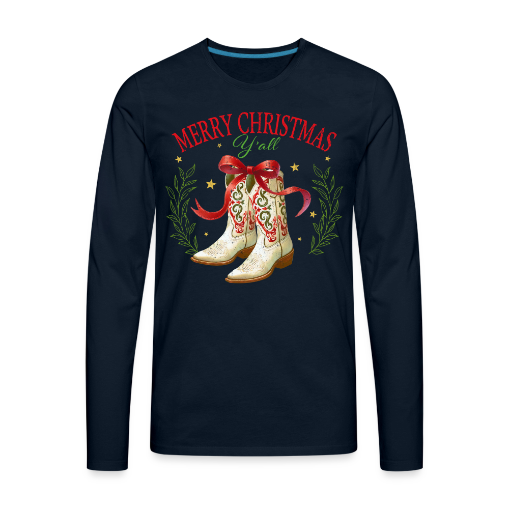 Merry Christmas Y'all Men's Premium Long Sleeve T-Shirt - deep navy