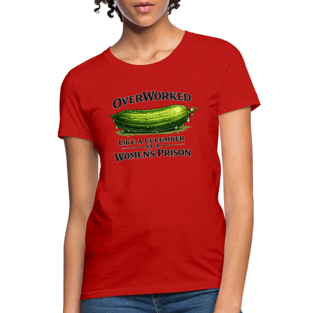 OverWorked Cucumber Funny Women’s T-Shirt Color: Red