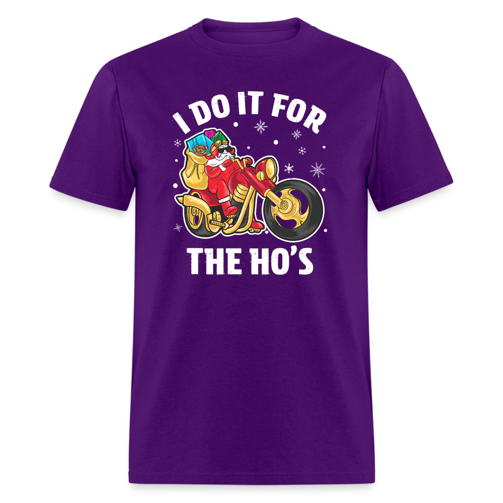 Christmas Biker Santa Riding Motorcycle I Do It For The Ho's T-Shirt - purple