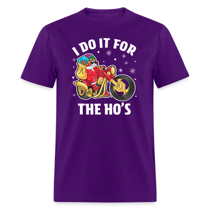 Christmas Biker Santa Riding Motorcycle I Do It For The Ho's T-Shirt - purple