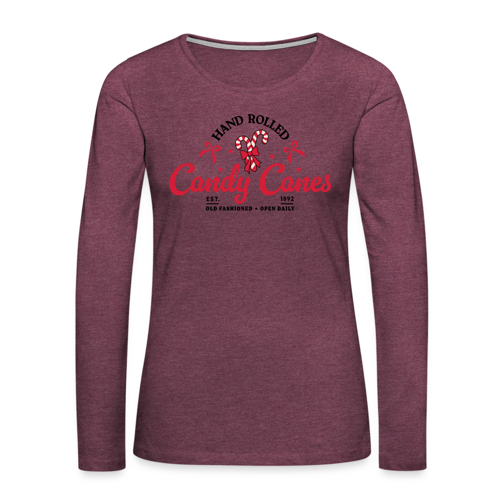 Hand Rolled Candy Canes Women's Premium Long Sleeve T-Shirt - heather burgundy