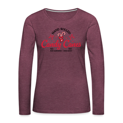 Hand Rolled Candy Canes Women's Premium Long Sleeve T-Shirt - heather burgundy