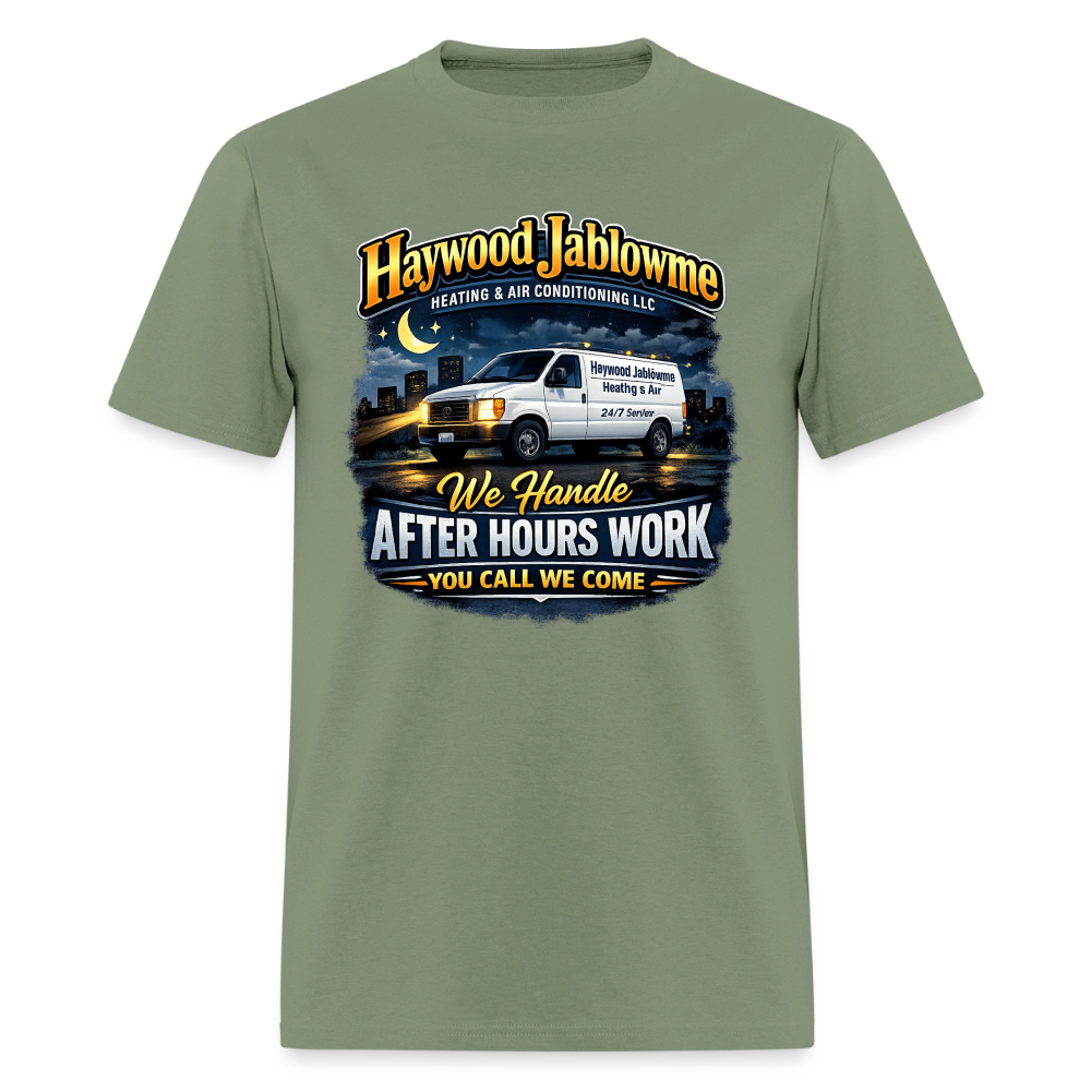 Haywood Jablowme Funny HVAC T-Shirt Color: Military Green