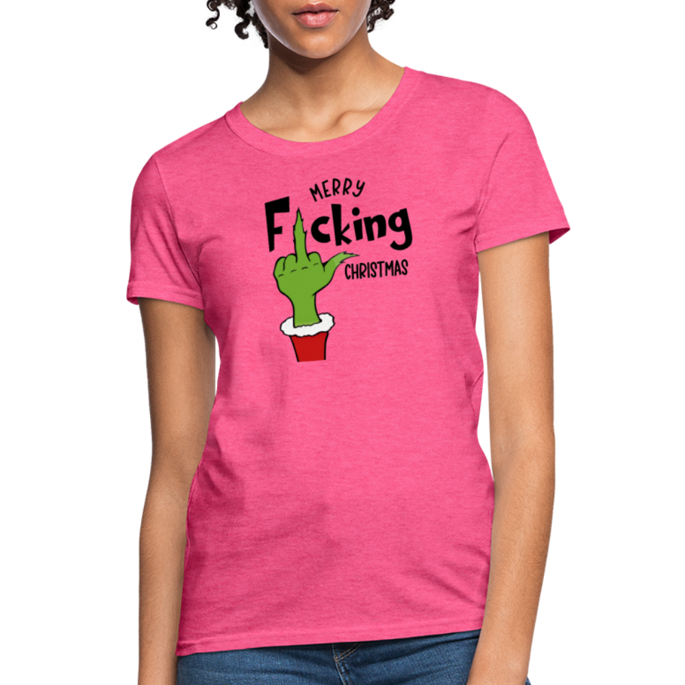 Merry F*cking Christmas grumpy Middle Finger Women's T-Shirt - heather pink