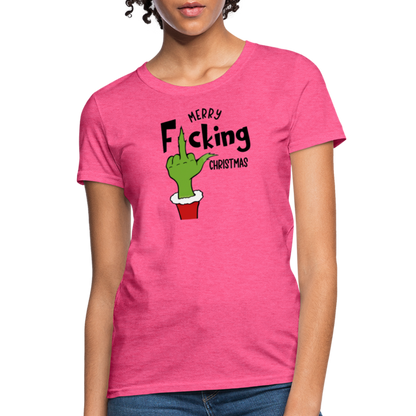 Merry F*cking Christmas grumpy Middle Finger Women's T-Shirt - heather pink