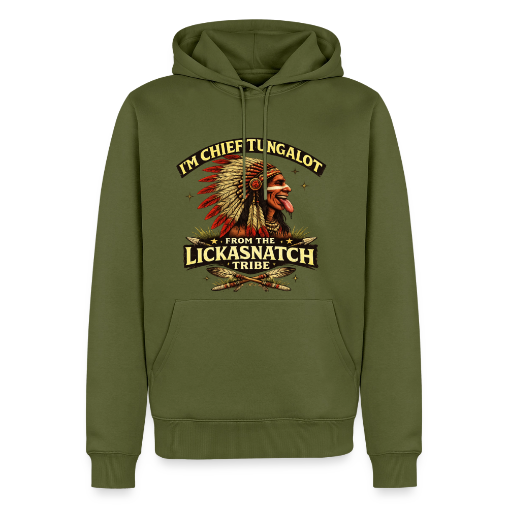 Chief Tungalot Lickasnatch Tribe Funny Hoodie Color: khaki green