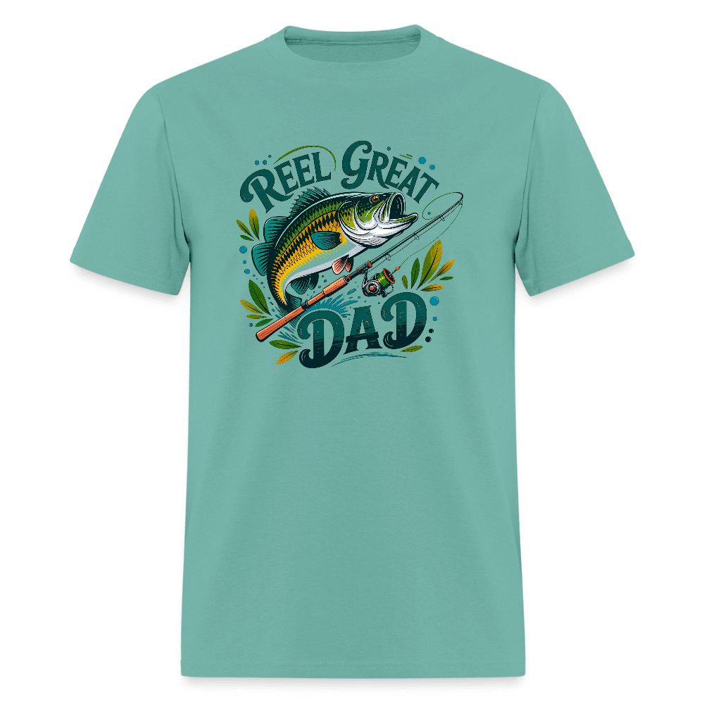 Reel Great Dad Funny Fishing T-Shirt with Rod & Fish - aquatic