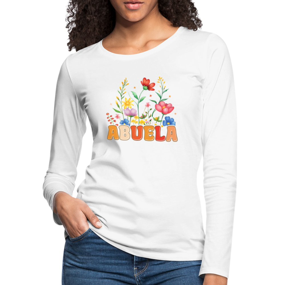 Abuela Premium Long Sleeve T-Shirt with Floral Design - white