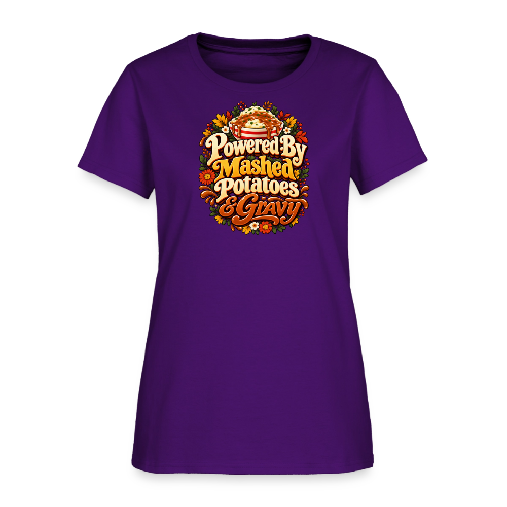 Powered by Mashed Potatoes & Gravy – Fall Floral Women’s T-Shirt - purple