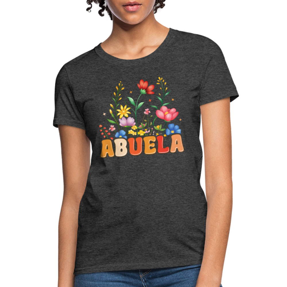 Abuela Women's T-Shirt with Floral Design - heather black