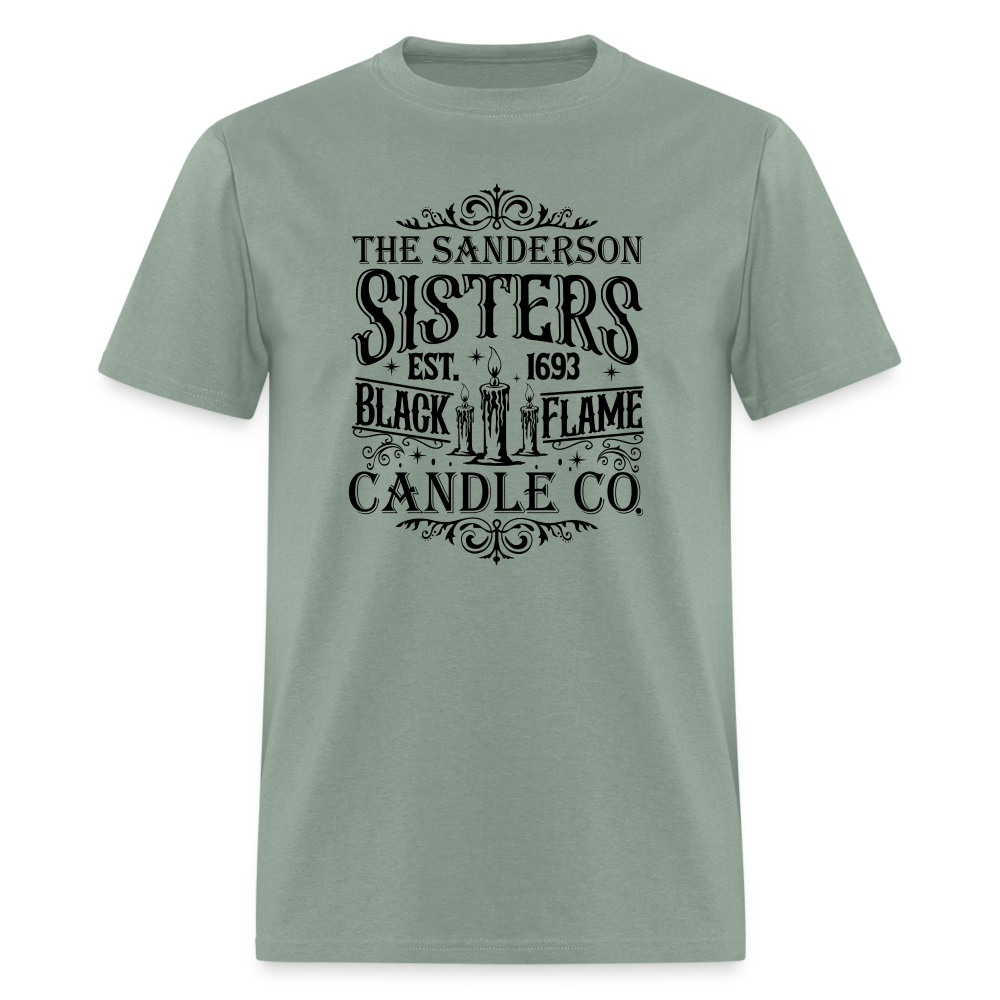 The Sanderson Sisters Black Flame Candle Co. T-Shirt (Halloween) - sage