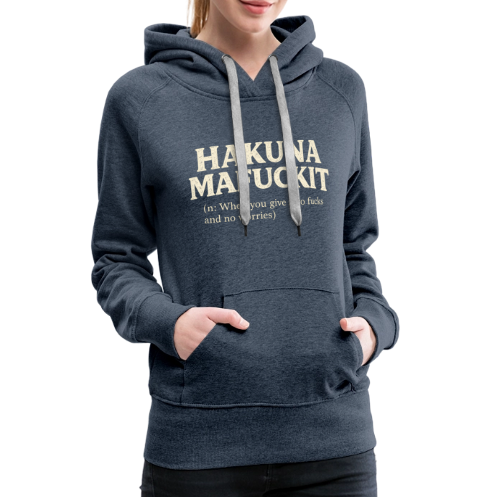 Hakuna Mafuckit Women’s Funny Graphic Hoodie Color: Heather Denim