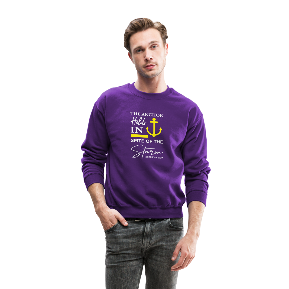 The Anchor Holds in Spit of the Storm Sweatshirt (Hebrews 6:19) - purple