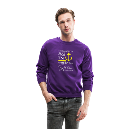 The Anchor Holds in Spit of the Storm Sweatshirt (Hebrews 6:19) - purple