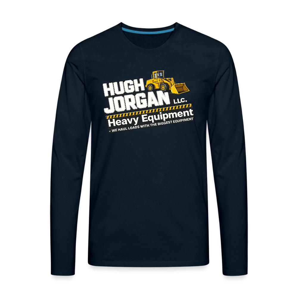 Hugh Jorgan Men's Long Sleeve T-Shirt – Funny Adult Humor Shirt Color: deep navy