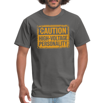 Caution High Voltage Personality T-Shirt - charcoal